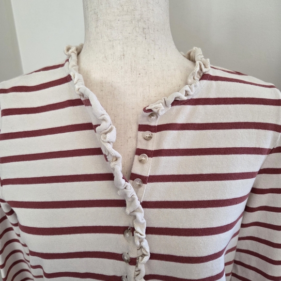 Sezane Gael Mariniere Striped Button Down Top, Rosewood, Medium - Picture 3 of 13